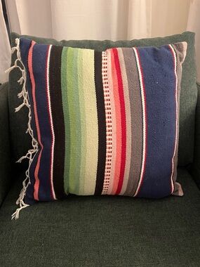 Southwest Aztec Textured Striped Fringe Decorative Throw Pillow - Multicolor